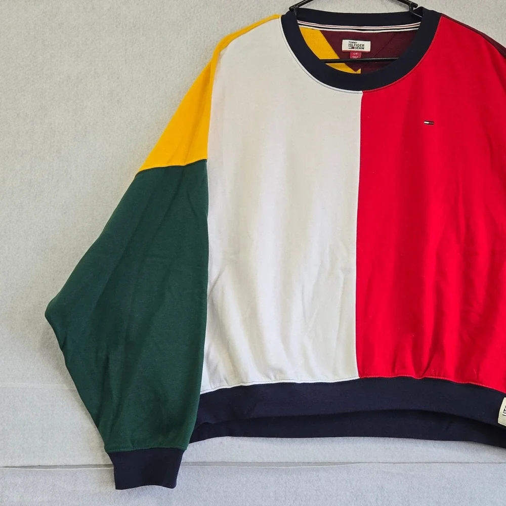 Tommy Hilfiger Denim Colorblock Sweatshirt unisex Large Multi Color Retro